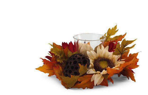 Create a warm glow with this sunflower pumpkin lotus hurricane vase
